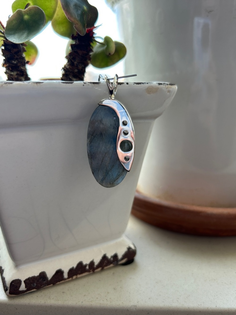 Sterling Silver and Gray Labradorite Oval Pendant